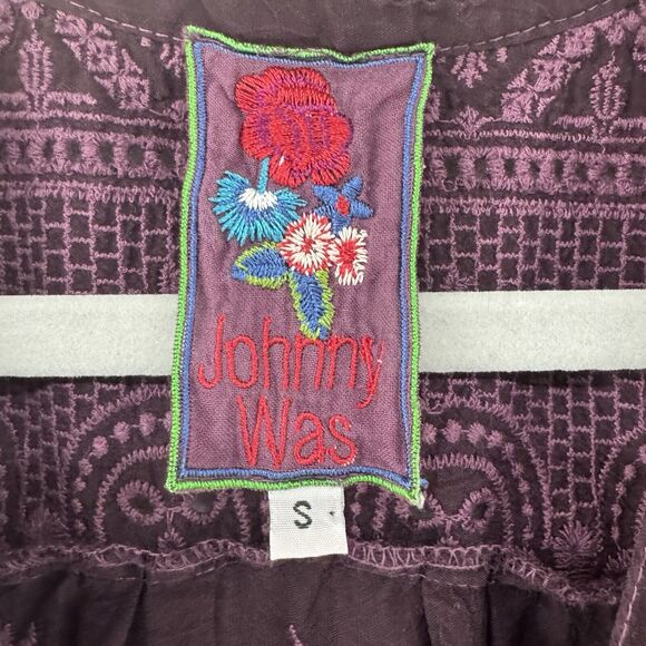 Johnny Was Top S Burgundy Floral Tunic Boho Embroidered V-Neck Long Sleeve - Picture 2 of 13